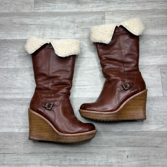 Vintage UGG brown leather wedge boots - Picture 1 of 15